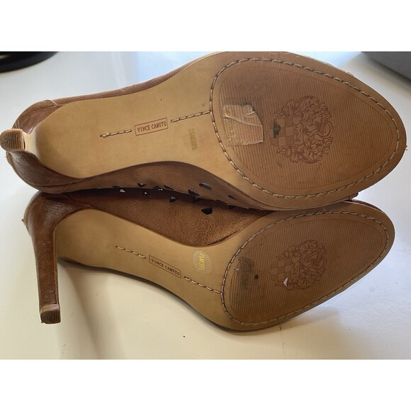 Vince Camuto Womens 9.5‎ Kachina Brown Leather Open Toe High Heel Booties W/box - Picture 10 of 14